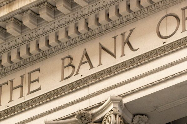 The bank of ornate classical columns and facade
