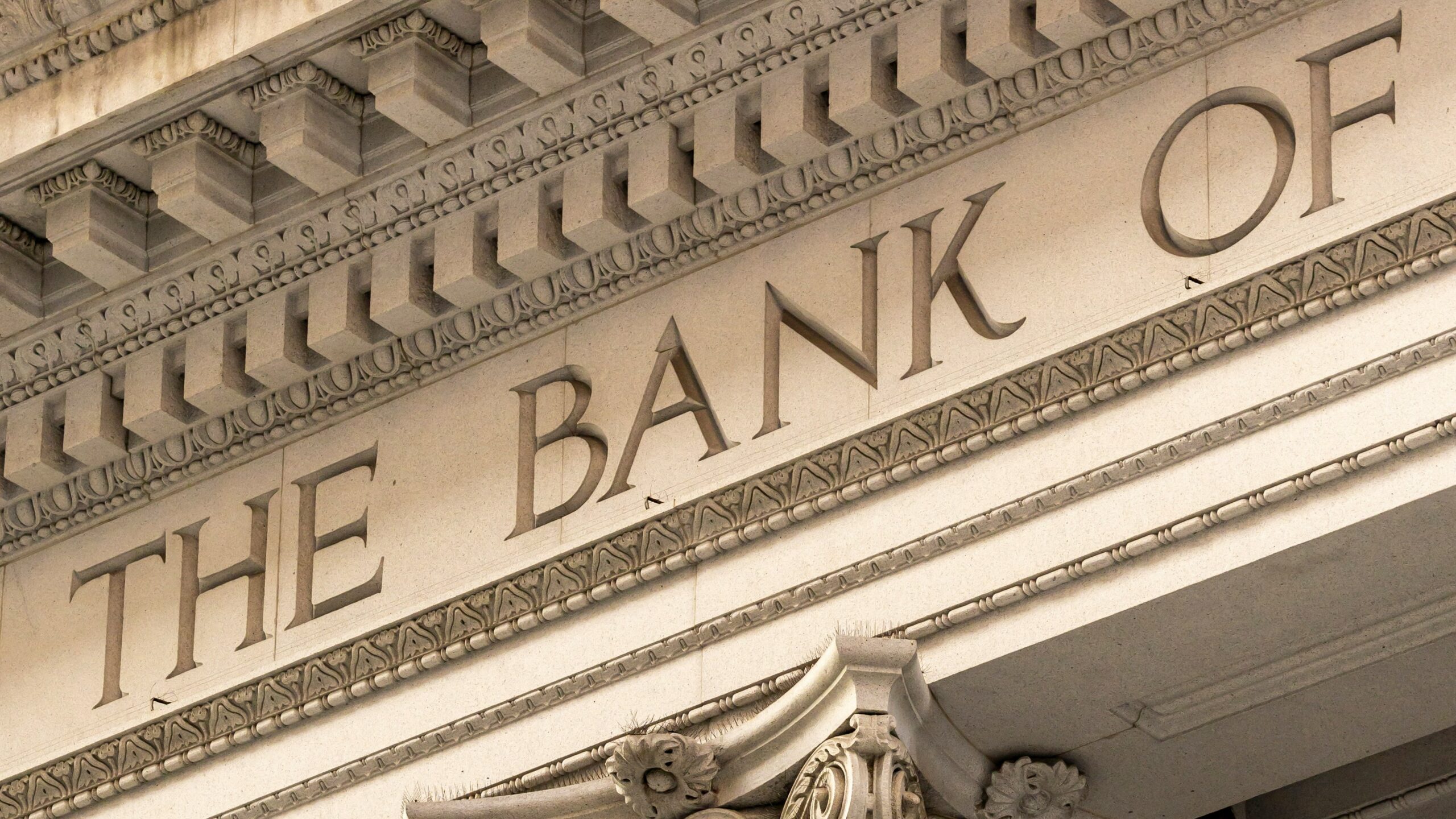 The bank of ornate classical columns and facade