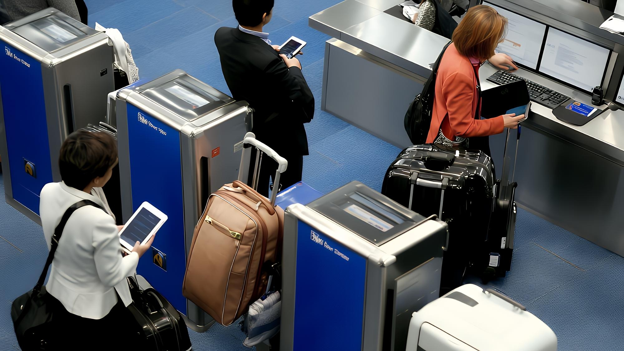 Travelers going through security checkpoint at airport