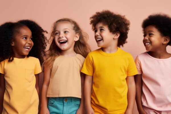 4 childrens team laughing smiling joy