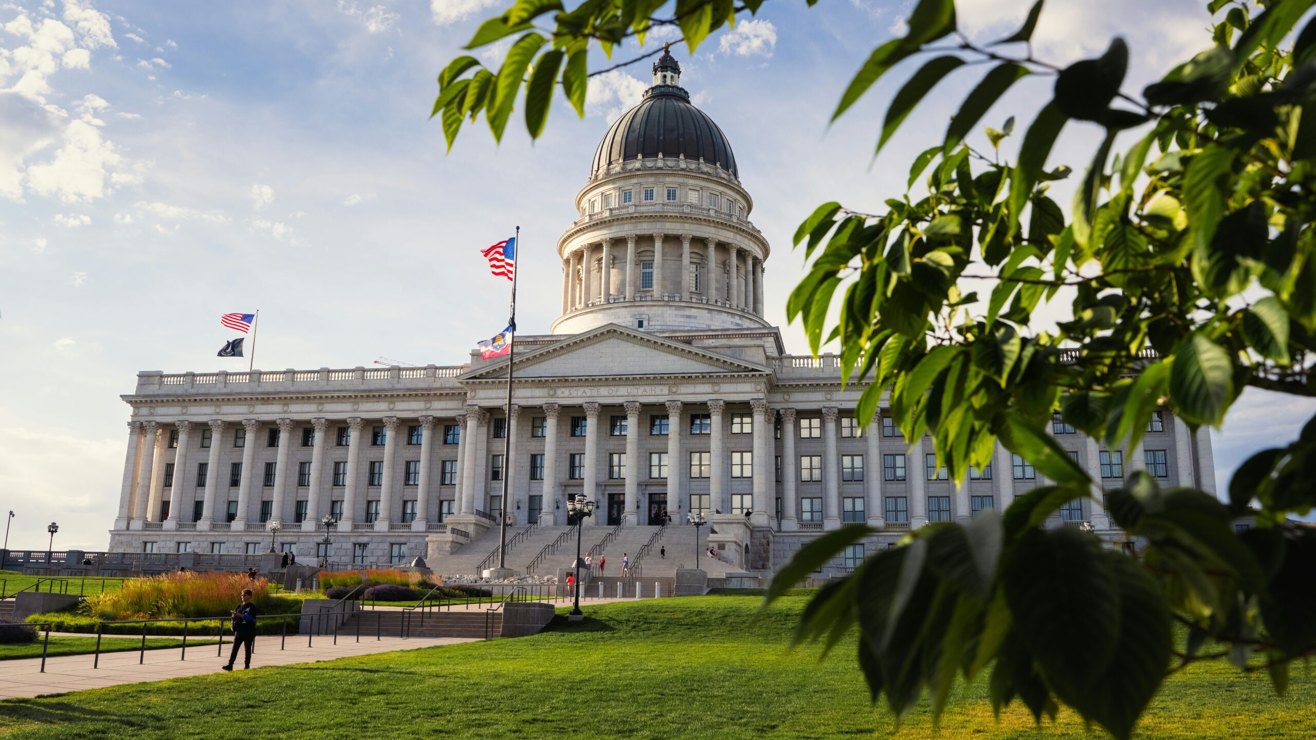 Capitol building with green trees and blue sky