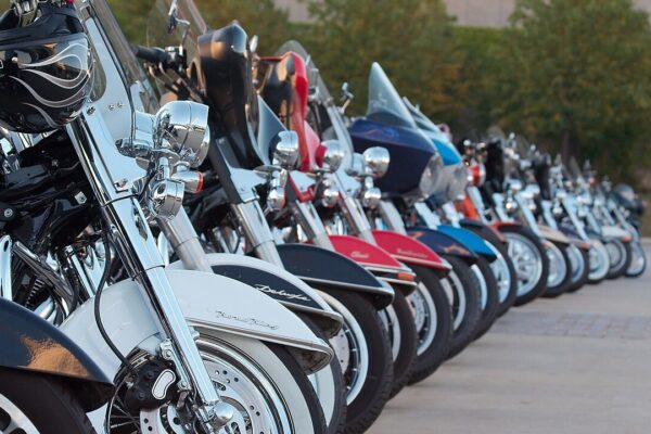 Parked motorcycles during Harley-Davidson's 105th anniversary in Milwaukee, Wisconsin