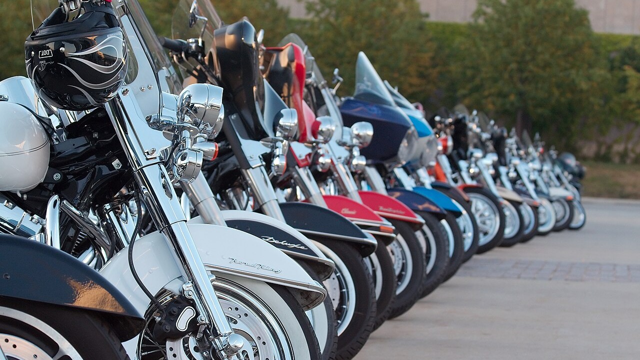 Parked motorcycles during Harley-Davidson's 105th anniversary in Milwaukee, Wisconsin