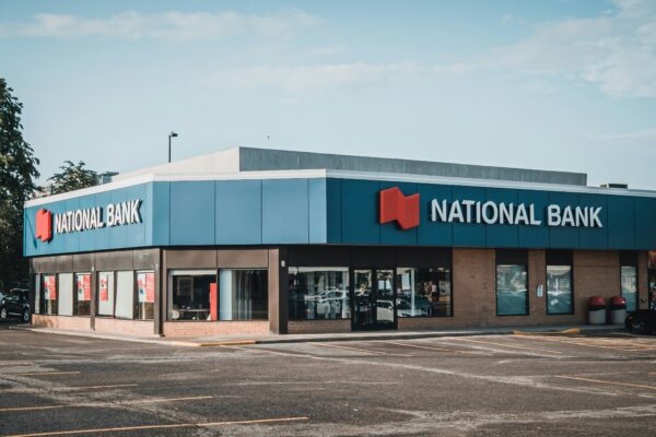 a national bank store in a parking lot