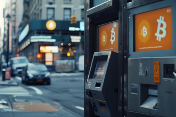 Cryptocurrency ATMs Cinematic shots of cryptocurrency ATMs in urban settings highlighting the accessibility and conven AI generated illustration