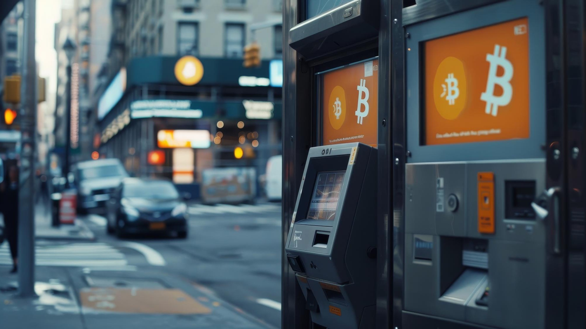 Cryptocurrency ATMs Cinematic shots of cryptocurrency ATMs in urban settings highlighting the accessibility and conven AI generated illustration
