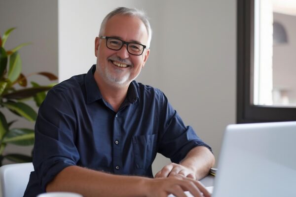 Happy middle aged professional business man older executive ceo manager smiling matu Generative AI