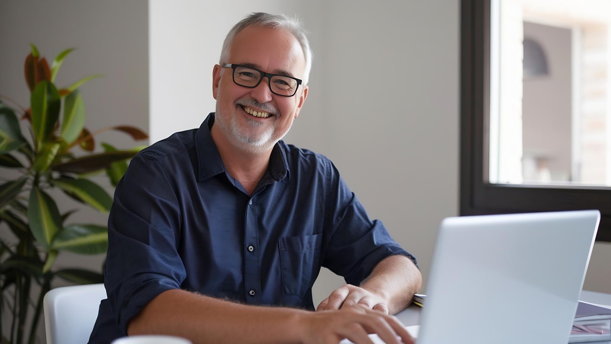 Happy middle aged professional business man older executive ceo manager smiling matu Generative AI