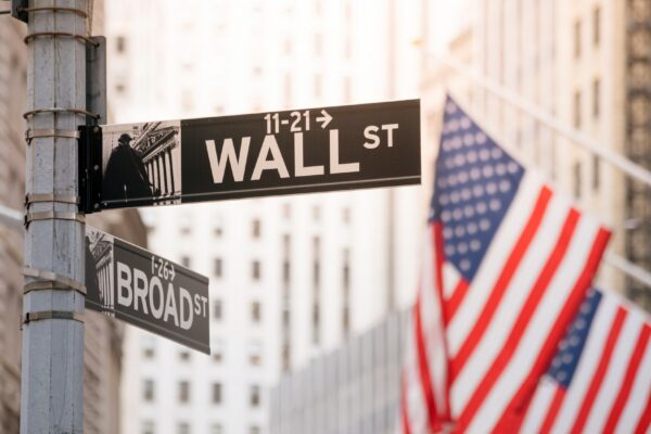 Wall Street sign in lower Manhattan New York, USA