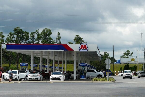 Gas pumps at the Busy Bee truck stop on U.S. Route 129 at Interstate 10 on the northern outskirts of Live Oak, Florida.