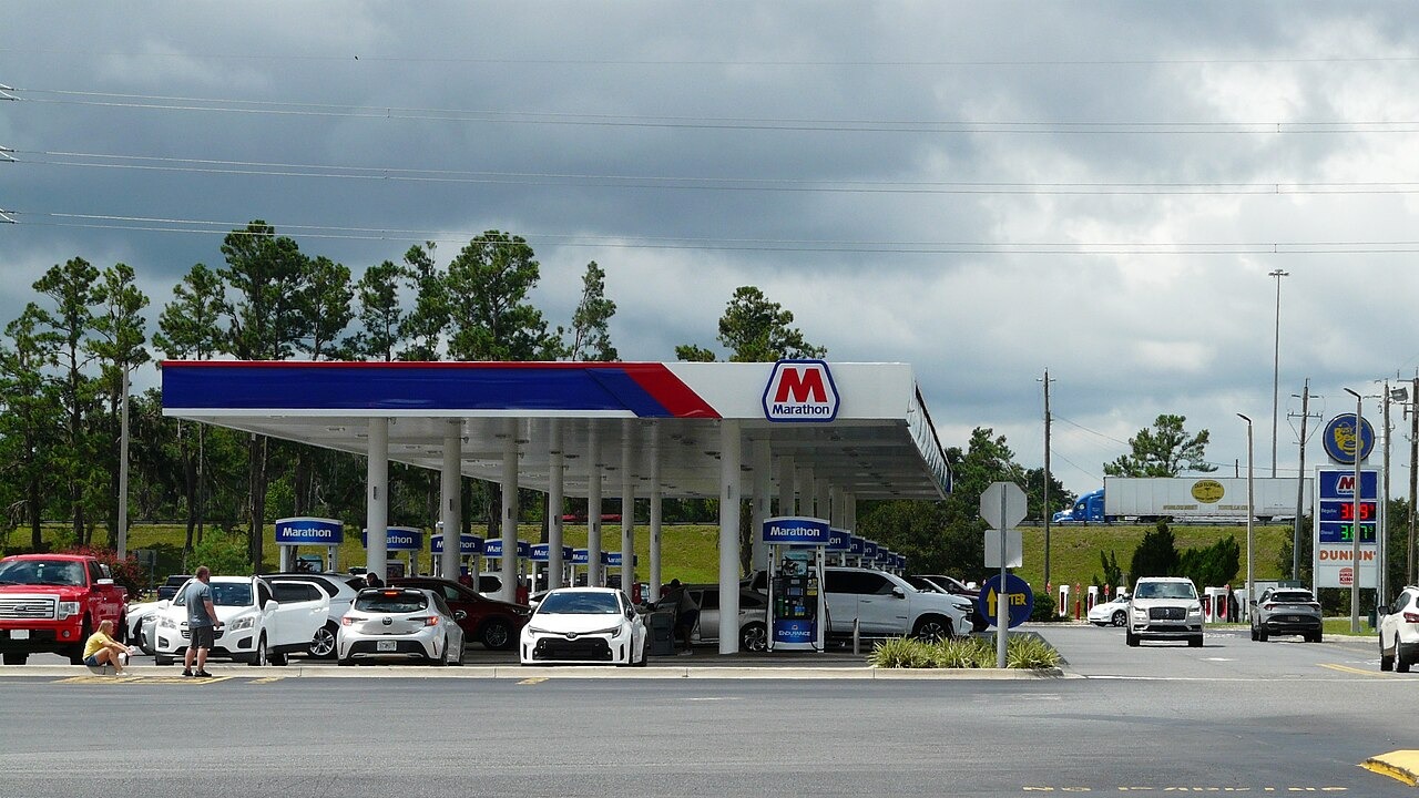 Gas pumps at the Busy Bee truck stop on U.S. Route 129 at Interstate 10 on the northern outskirts of Live Oak, Florida.