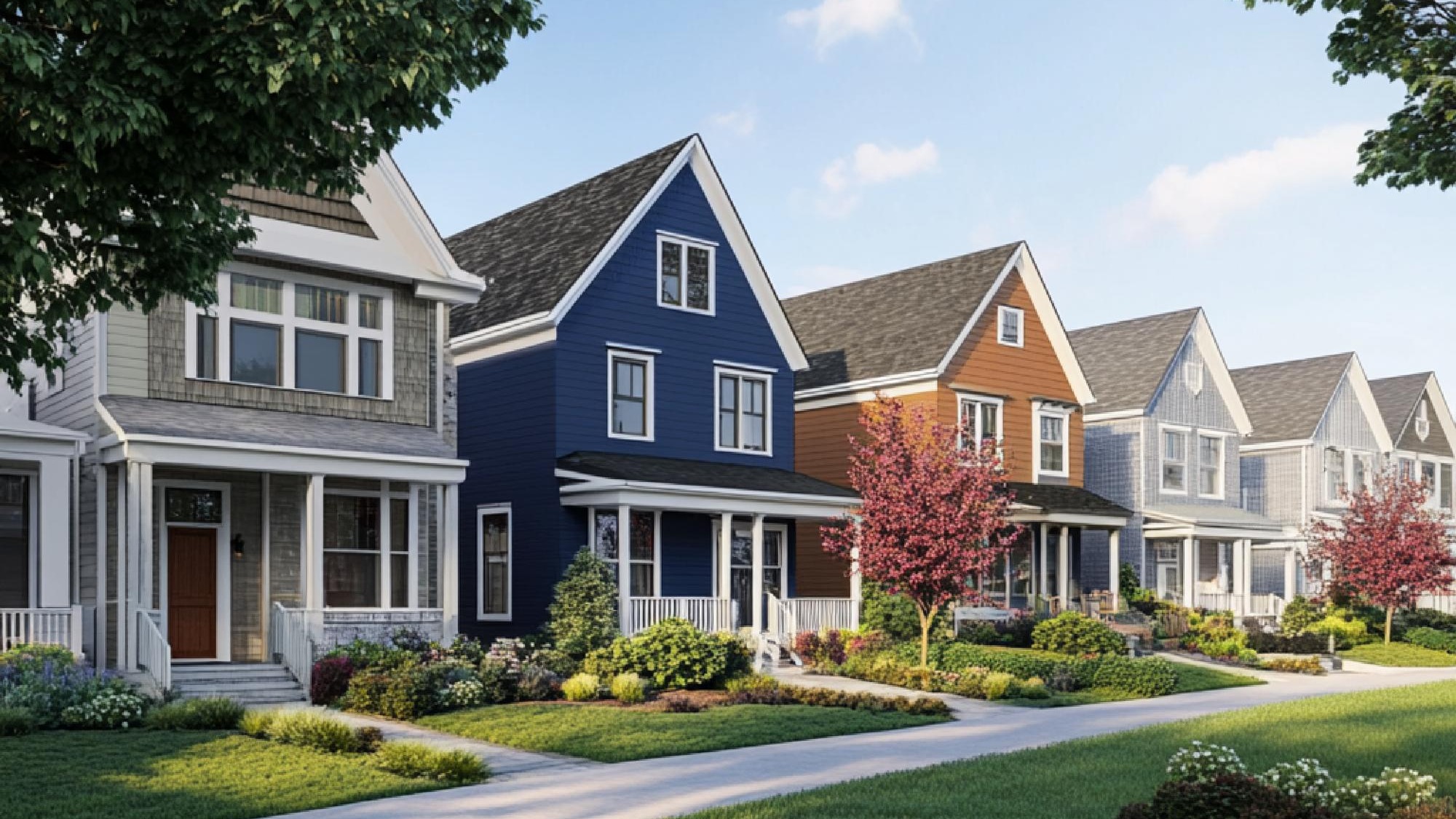 A neighborhood with a mix of singlefamily homes and duplexes