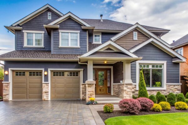 a home with a driveway that has a driveway that has a garage door that says quot welcome to the home