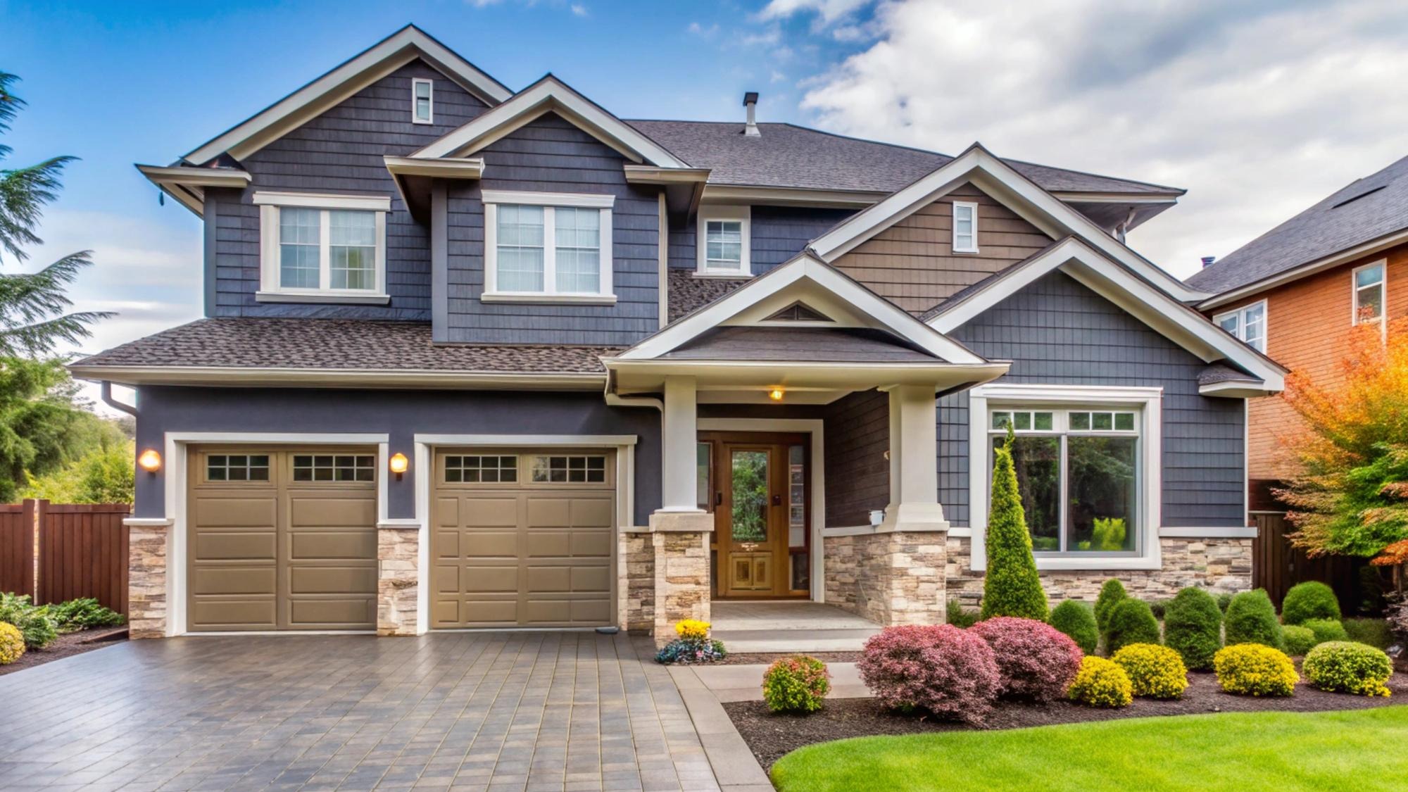 a home with a driveway that has a driveway that has a garage door that says quot welcome to the home