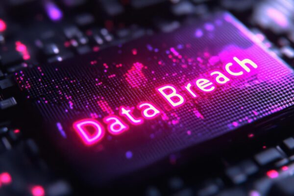 A digital representation highlighting the concept of a data breach in a techthemed design