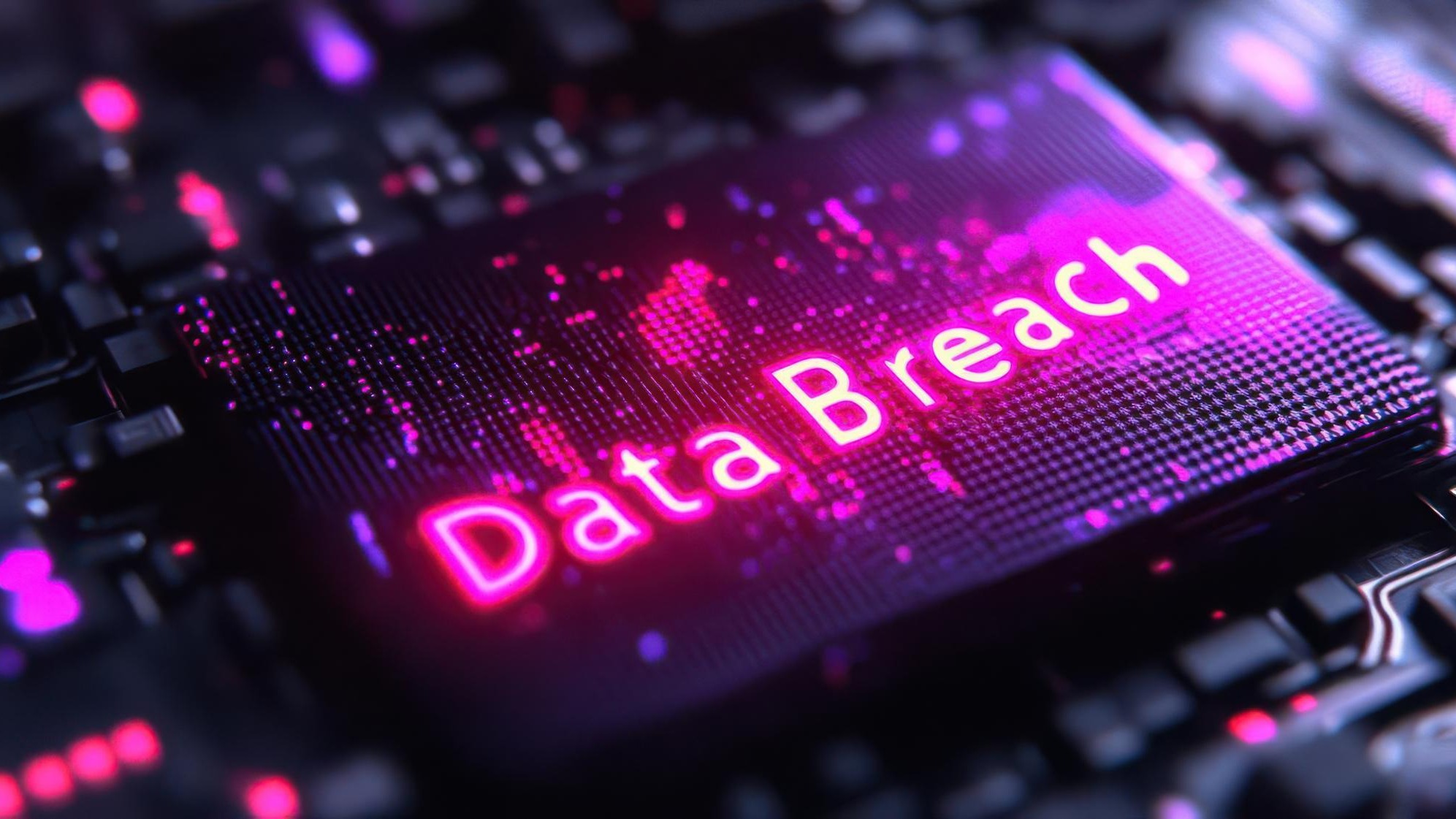 A digital representation highlighting the concept of a data breach in a techthemed design