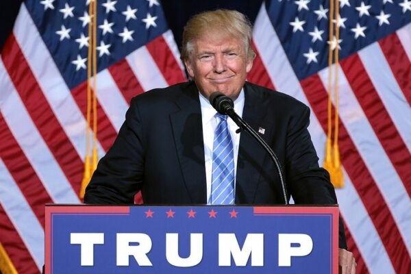 Donald Trump speaking at an immigration policy speech in Phoenix, Arizona.