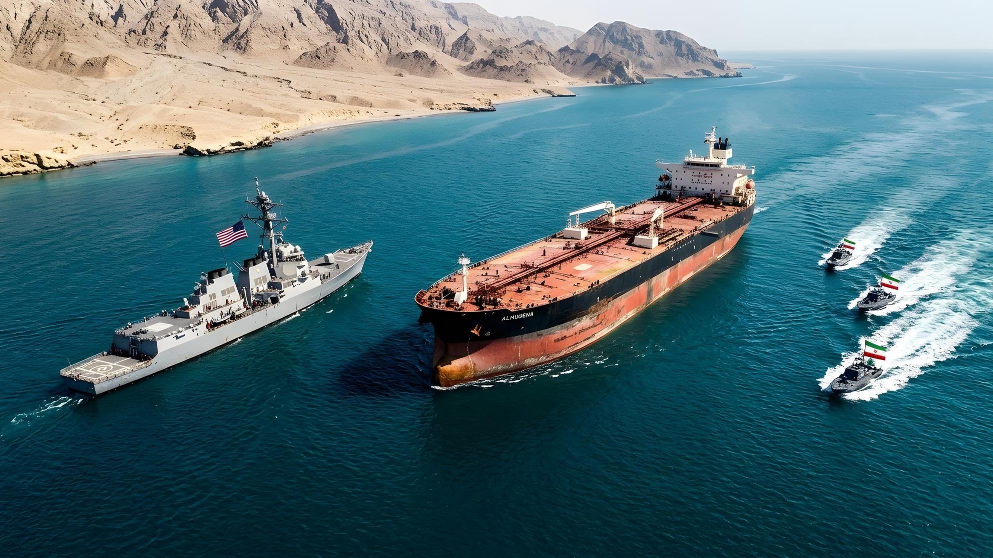 HighAngle View Of The Strait Of Hormuz A Cinematic Shot Of Shi