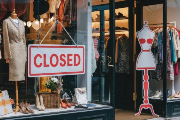 Clothing store displaying a closed sign at the entrance