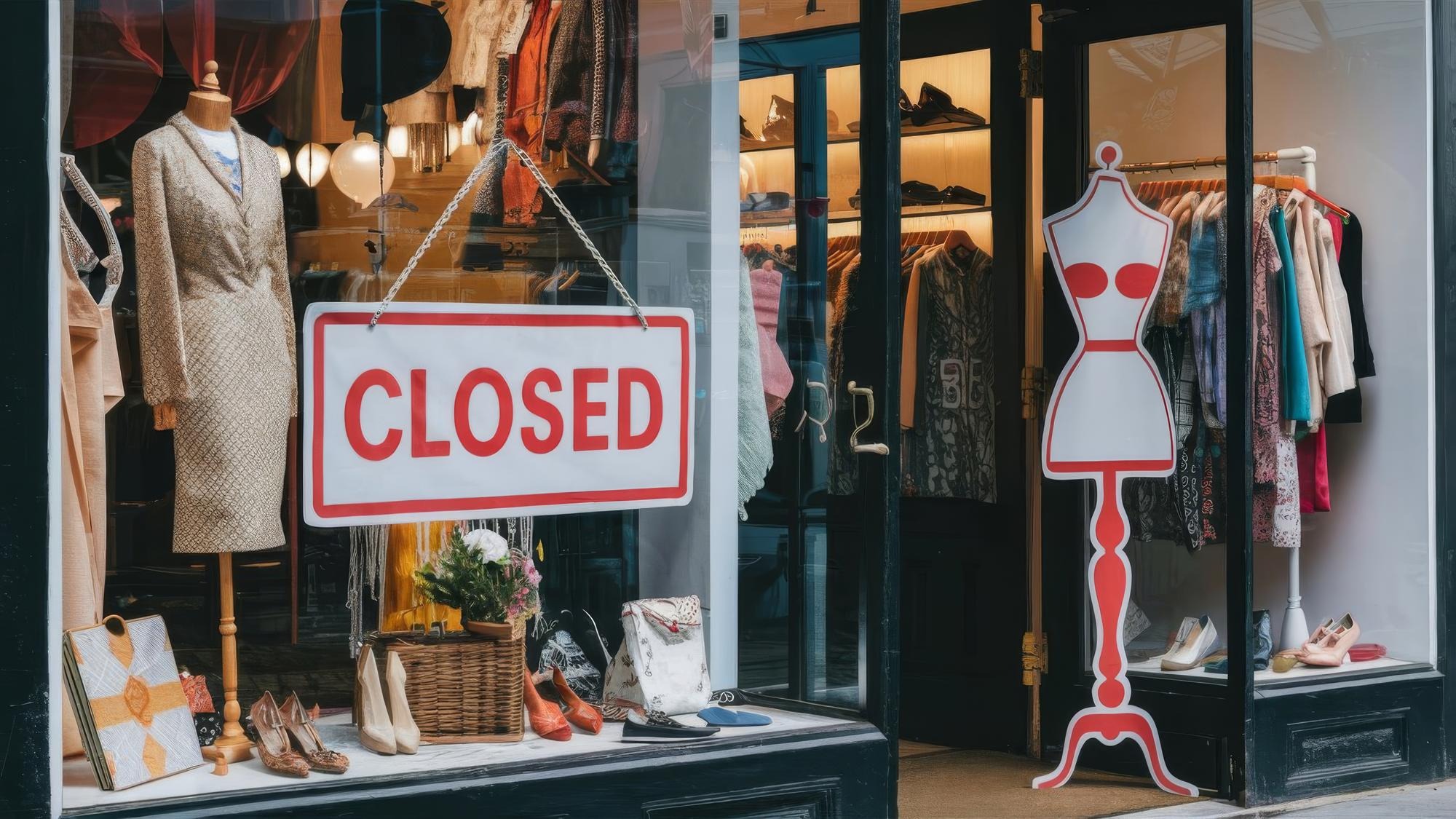 Clothing store displaying a closed sign at the entrance