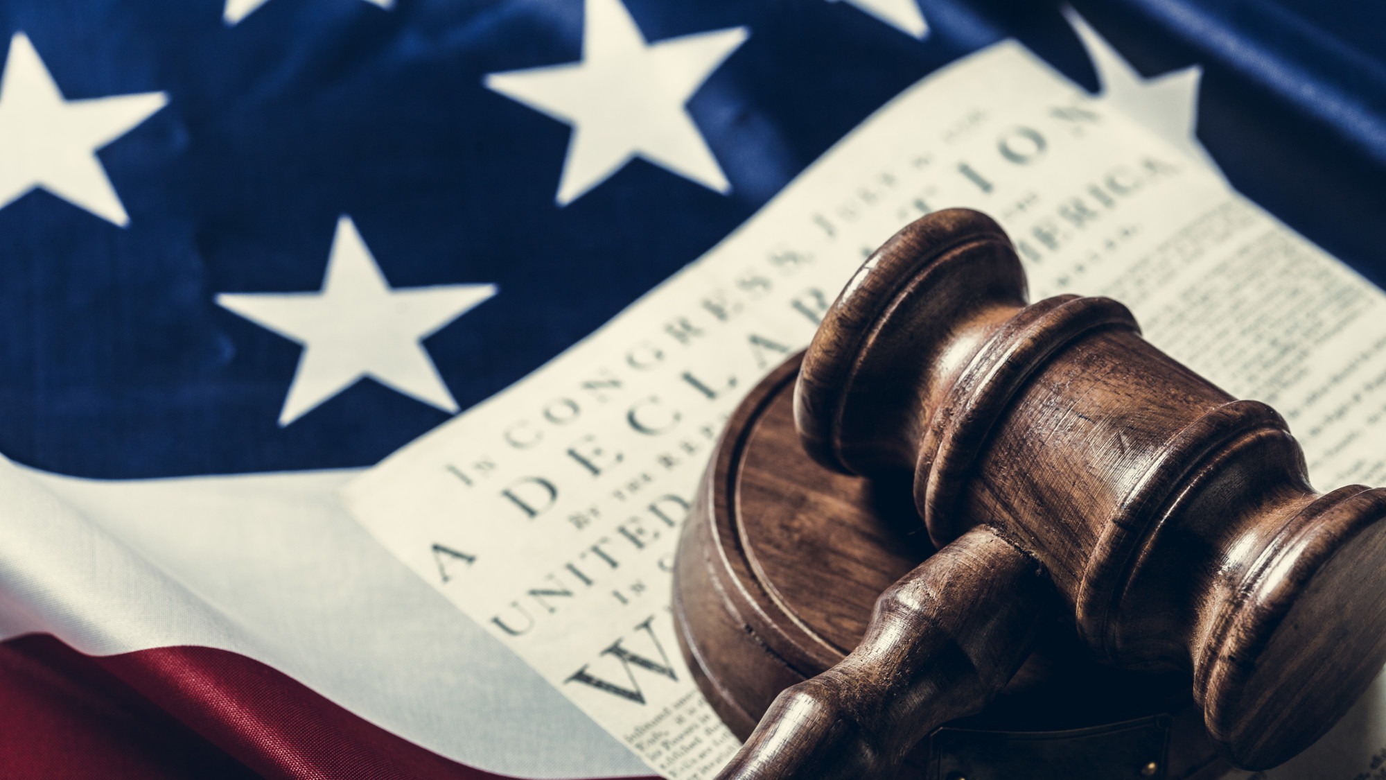 Wooden gavel and USA flag