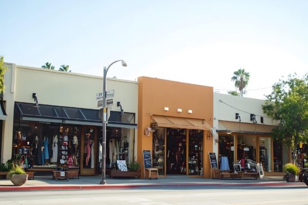 Retail Stores Lined Up on a Sunny Street