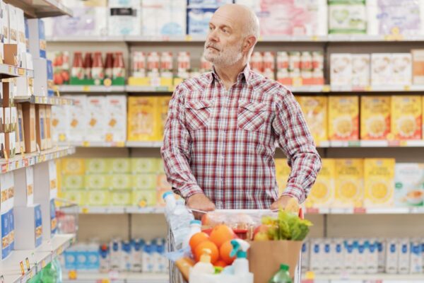 Mature man buying groceries at the supermarket