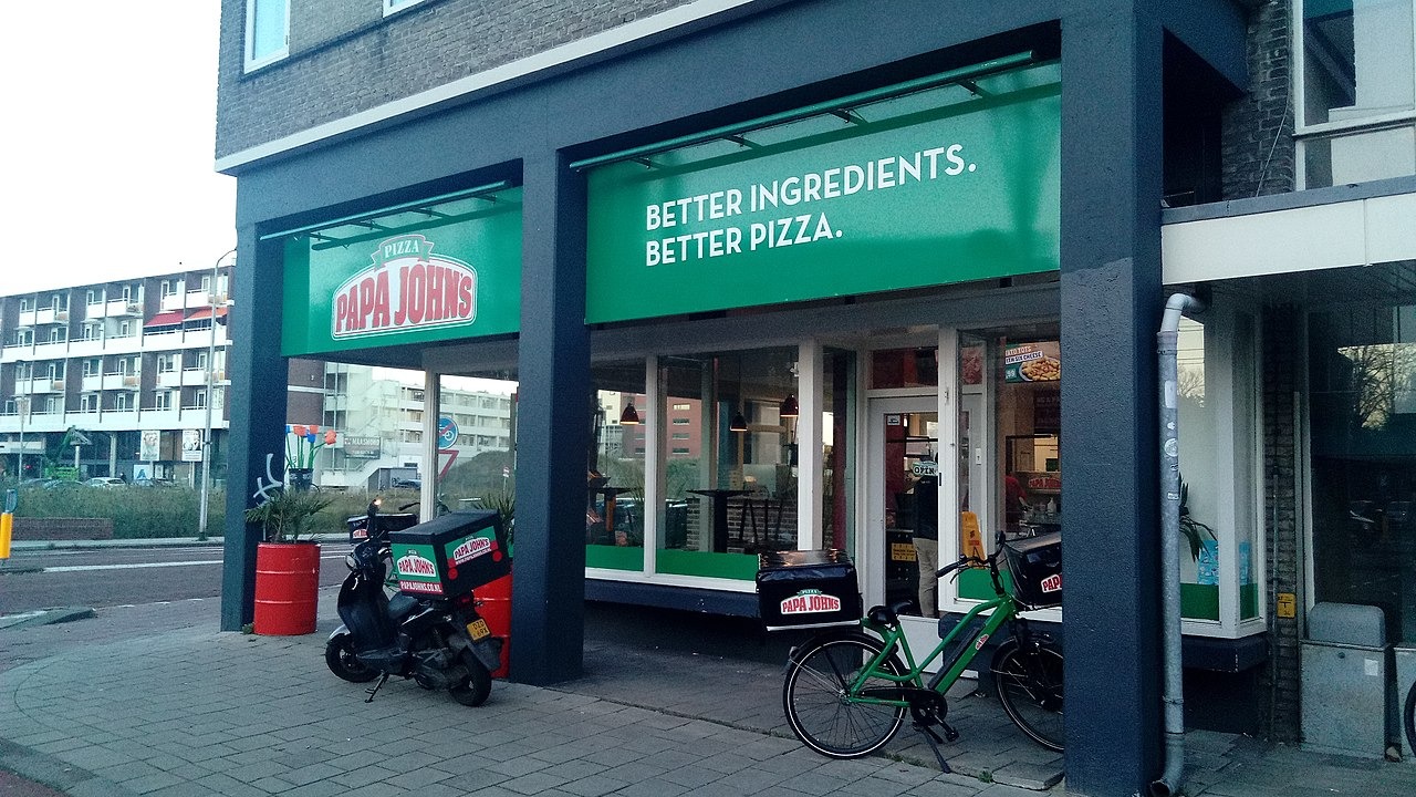 A small local Papa John's Pizza-branded restaurant, that is located in the Haaglander city of Delft, South Holland.
