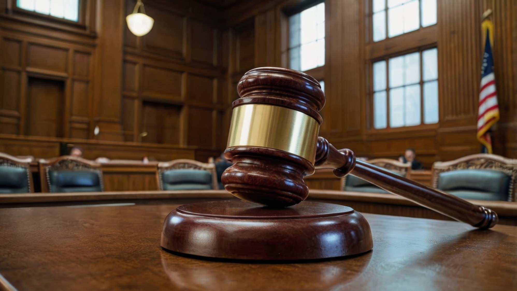 Symbol of justice and law Judges gavel on a table in the courtroom