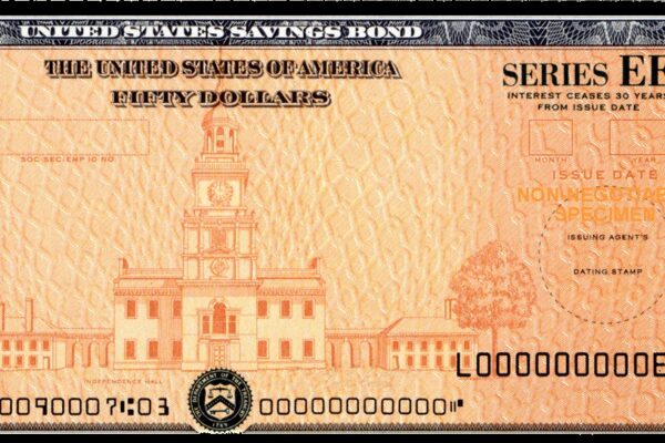 $50 Series EE US Savings Bond, in the design used from the mid-1980s until Series EE bonds ceased to be issued as paper certificates in 2012