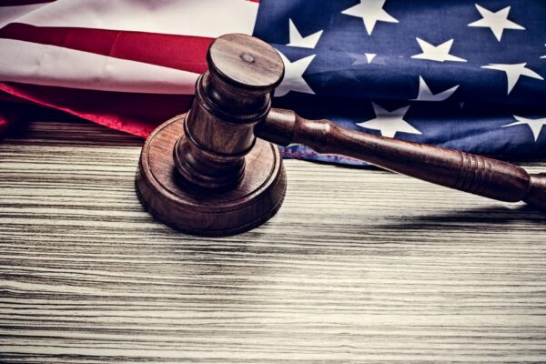 The judge gavel and with usa flag