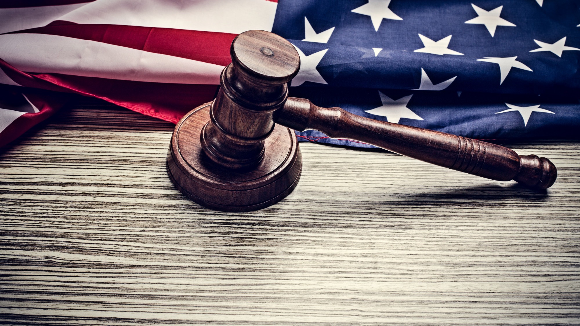 The judge gavel and with usa flag