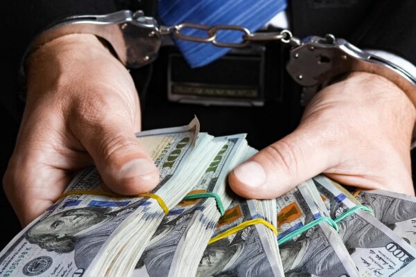A money in the hands of a businessman crime in a crisis raising business concept bank worker