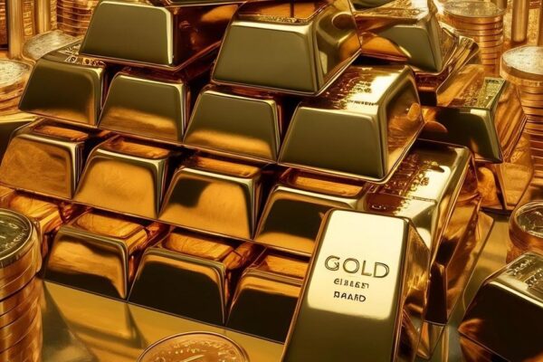 Bank vault with gold stacks