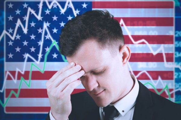 American entrepreneur with declining finance graph