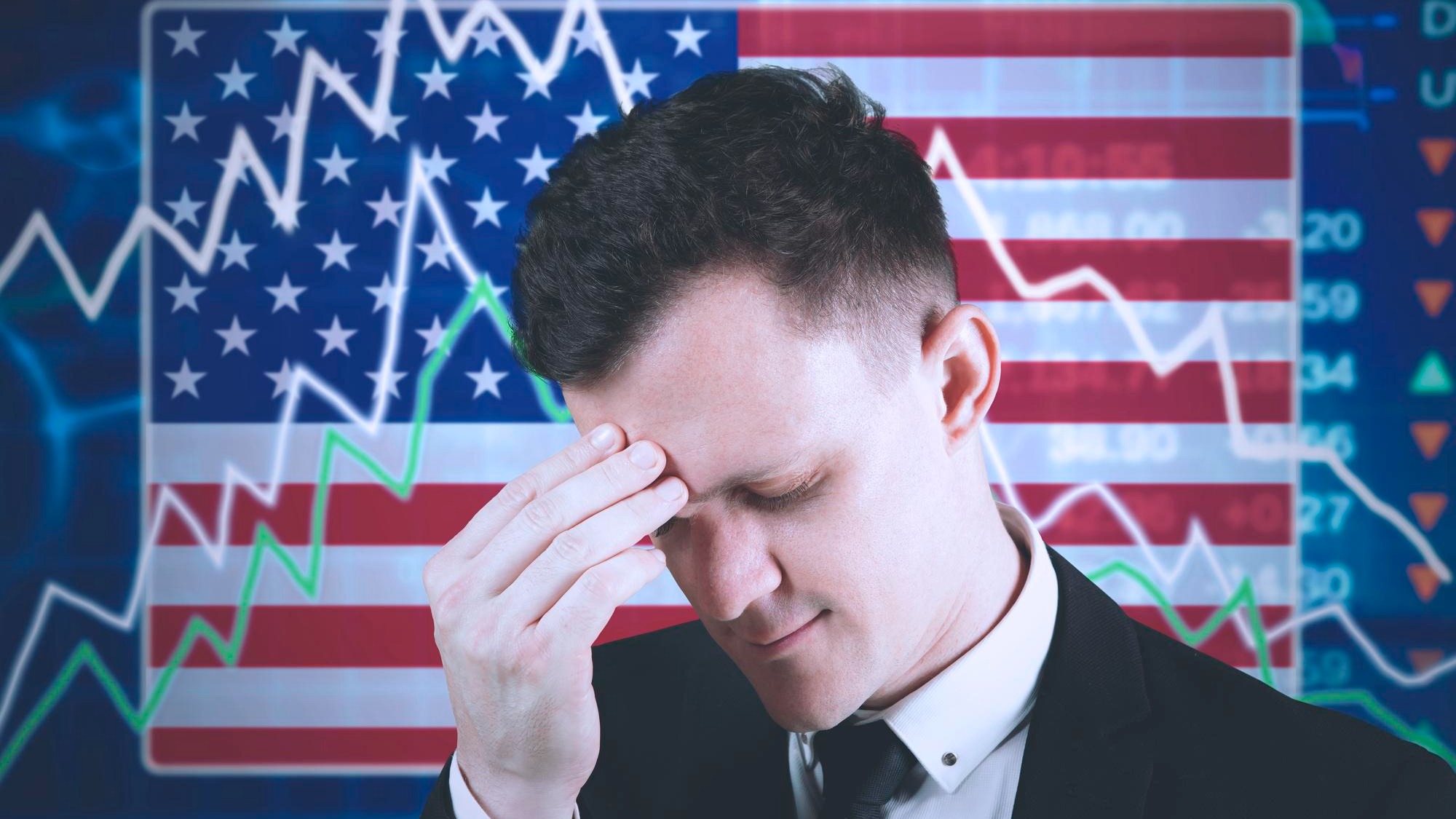 American entrepreneur with declining finance graph