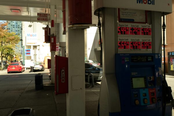 a gas station with a gas pump