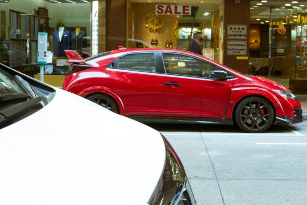 a car parked on the side of a building