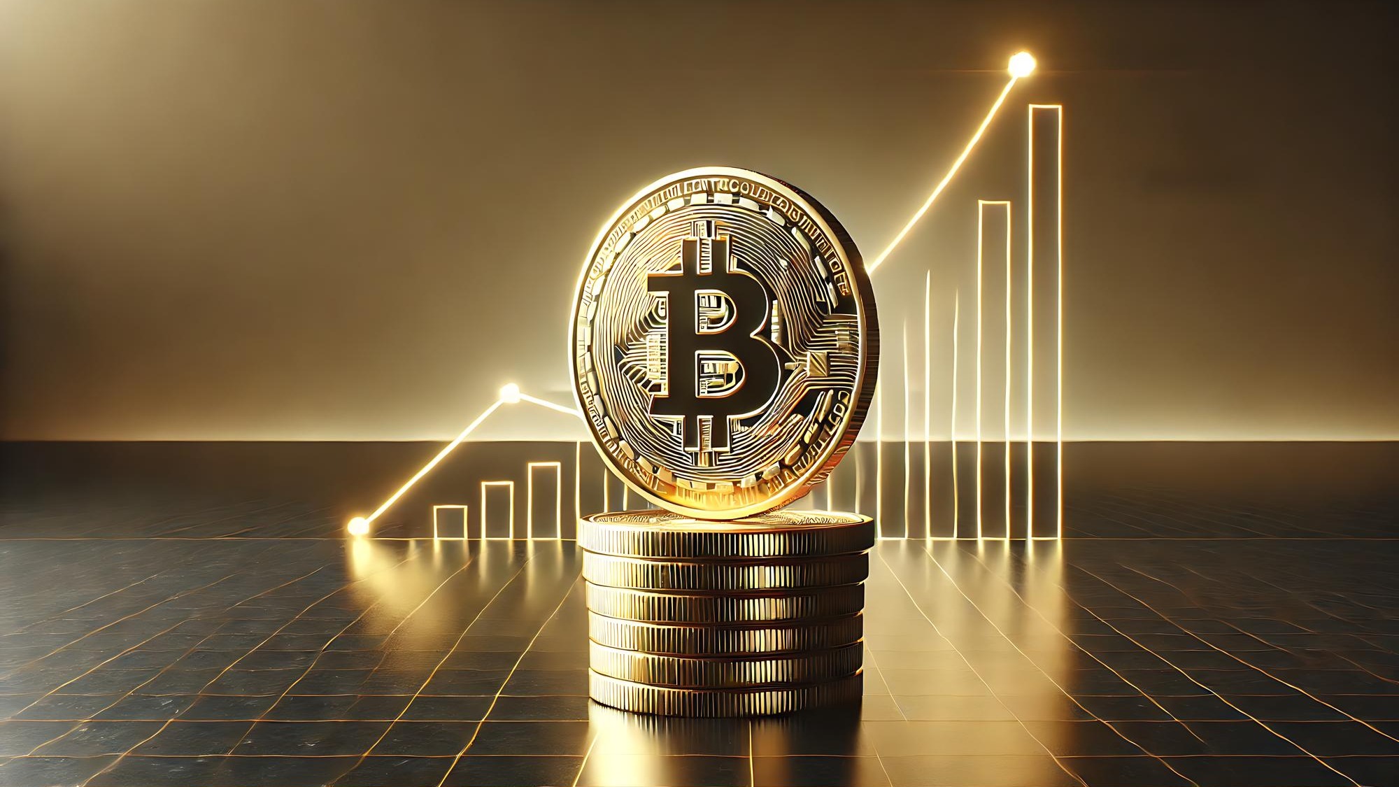 Crypto Bull Market Bitcoin Price Spike Depicted with Stacked Coins and Rising Line Graph