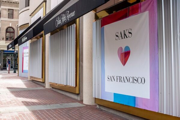 San Francisco; Pandemic and Protest; Boarded up Saks store on Union Square