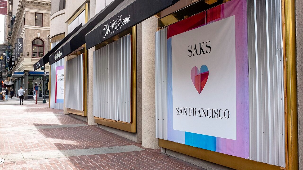 San Francisco; Pandemic and Protest; Boarded up Saks store on Union Square