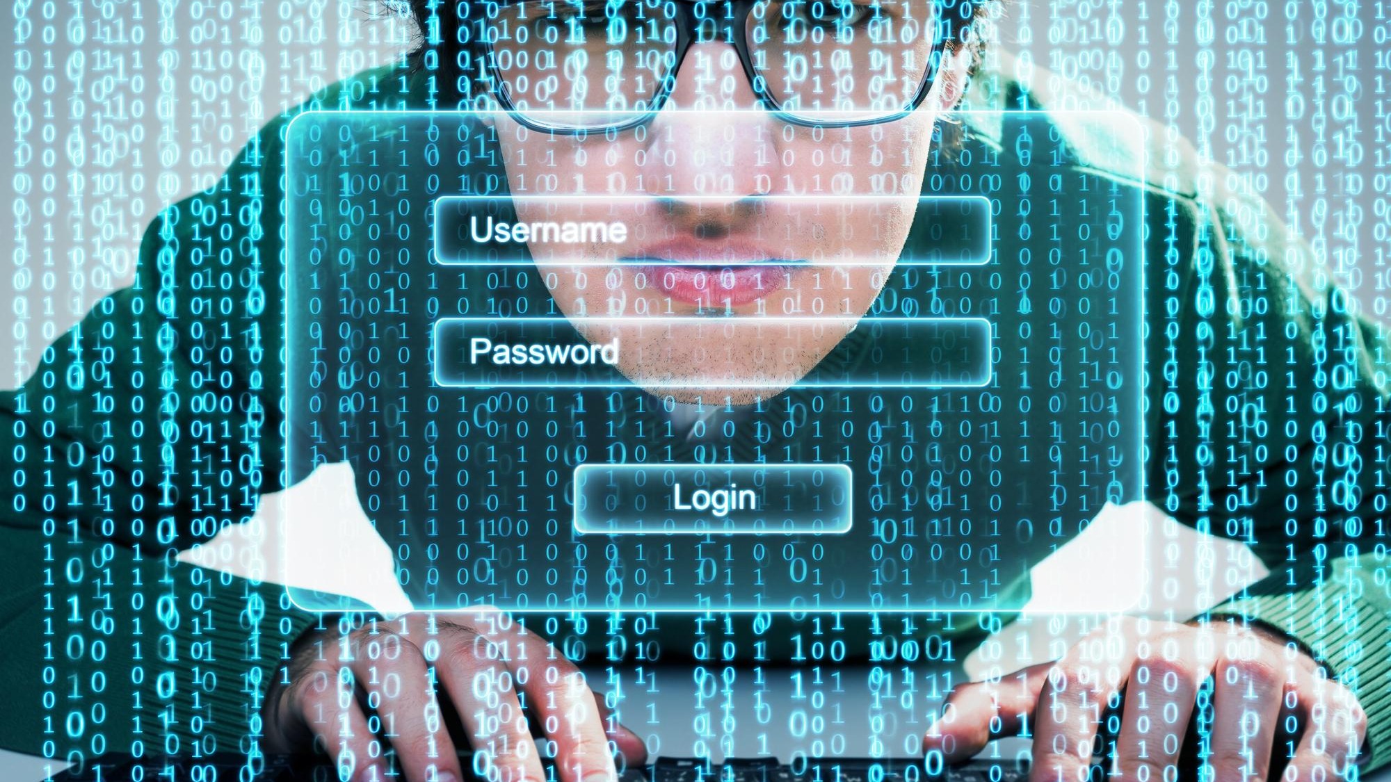 Close up of nerdy guy trying to log in