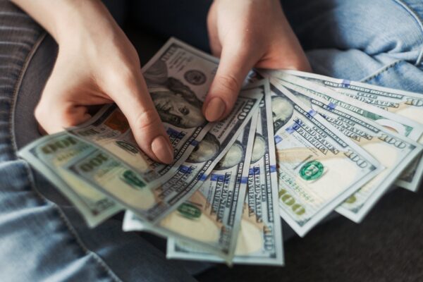 fan of 100 U.S. dollar banknotes