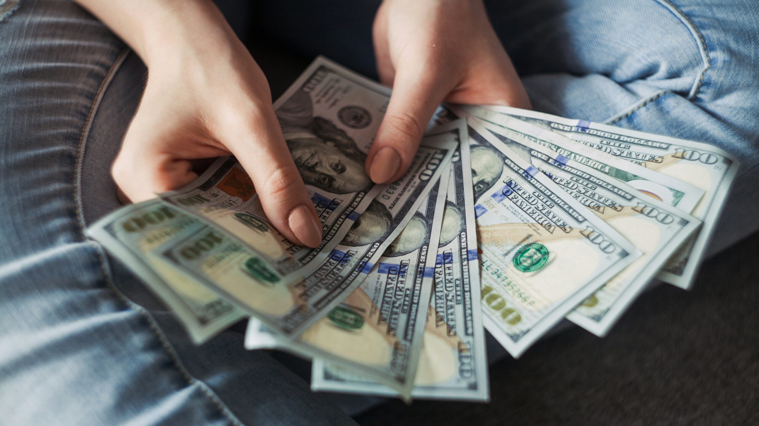 fan of 100 U.S. dollar banknotes