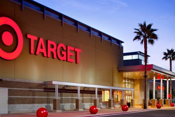Target store exterior at dusk with palm trees