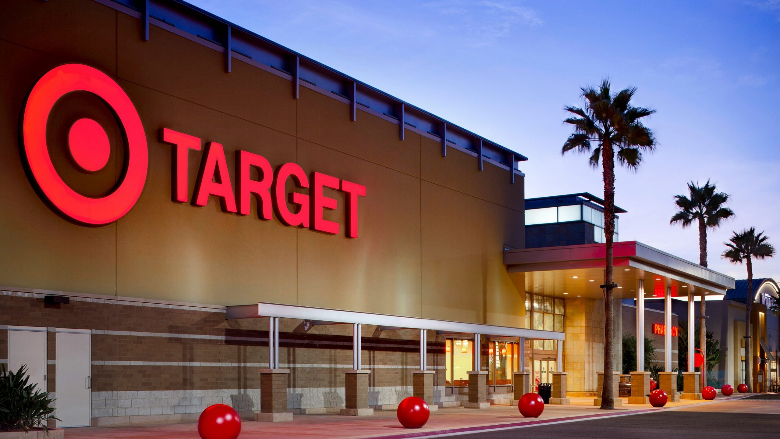 Target store exterior at dusk with palm trees