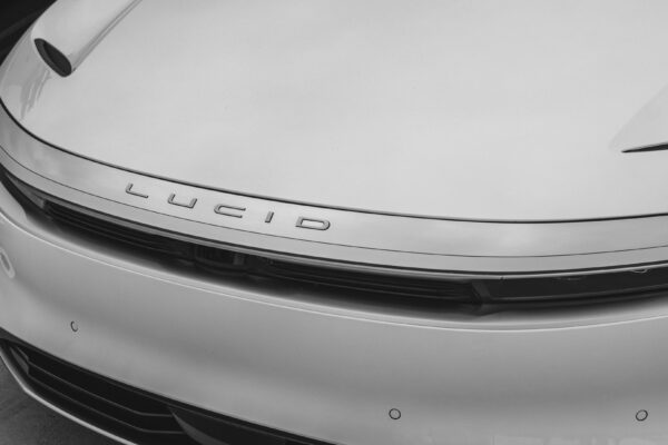 the front of a white car