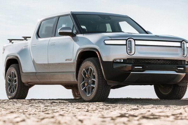 The Rivian R1T, shown here, is the first modern electric pickup to market.
