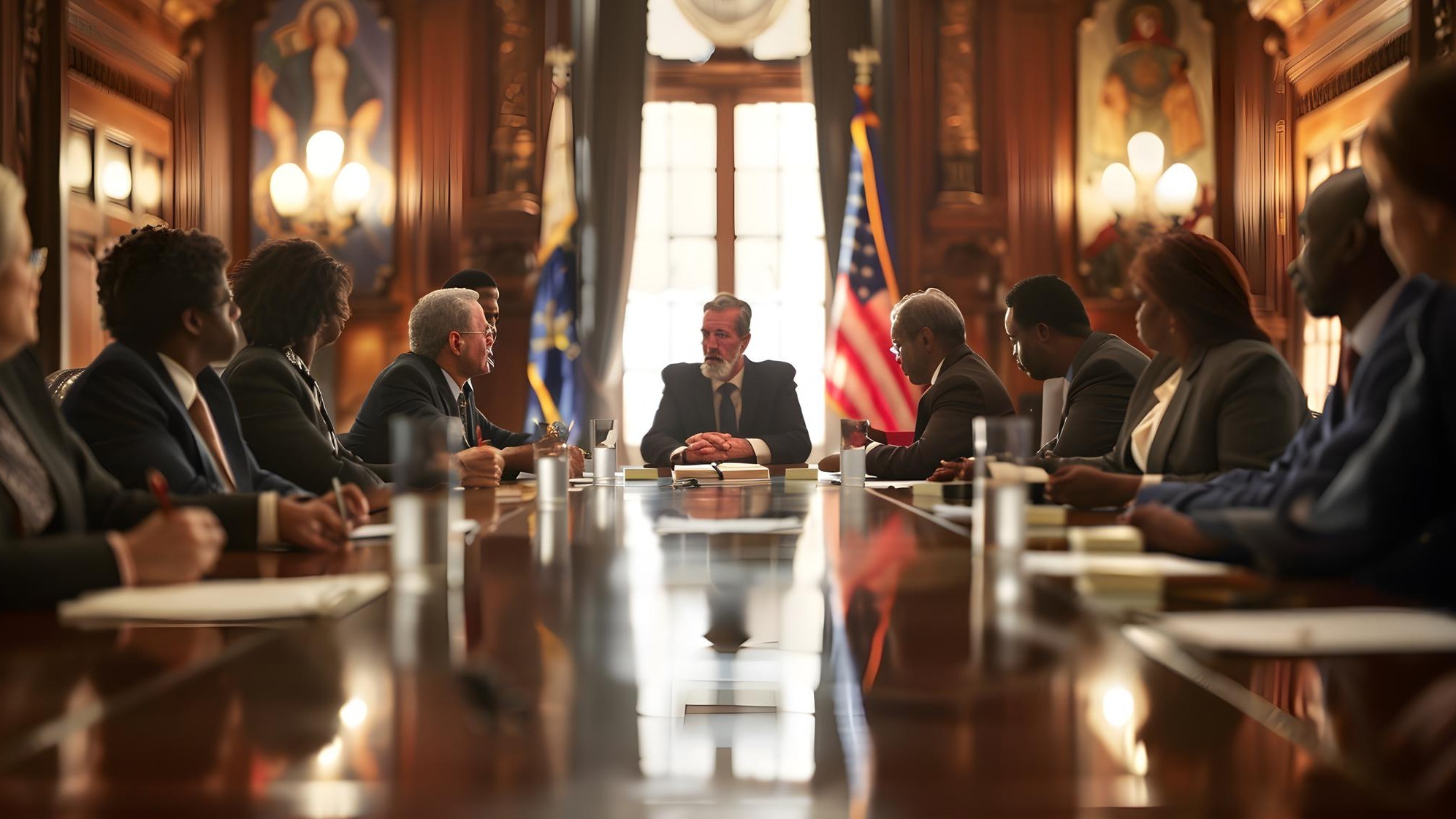 A Gathering of Diverse Individuals Engaged in Democratic Discussion Emphasizing Collective Decision