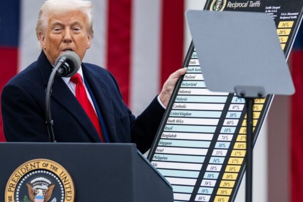 Trump showing a chart with reciprocal tariffs